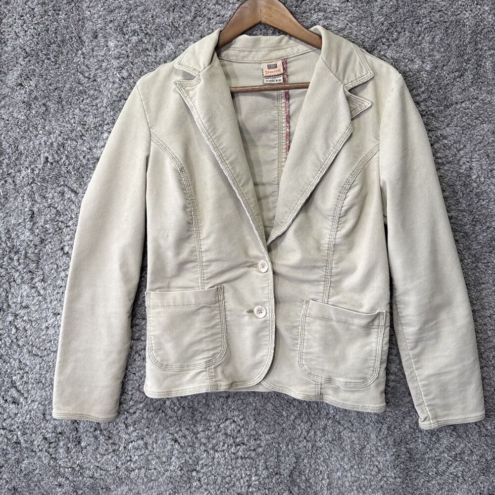 Vtg Y2K Faded Glory Women’s Corduroy Blazer Jacket Fitted Medium Cream 2000s